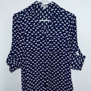 Express Portofino Shirt XS Navy blue with White Butterfly Pattern